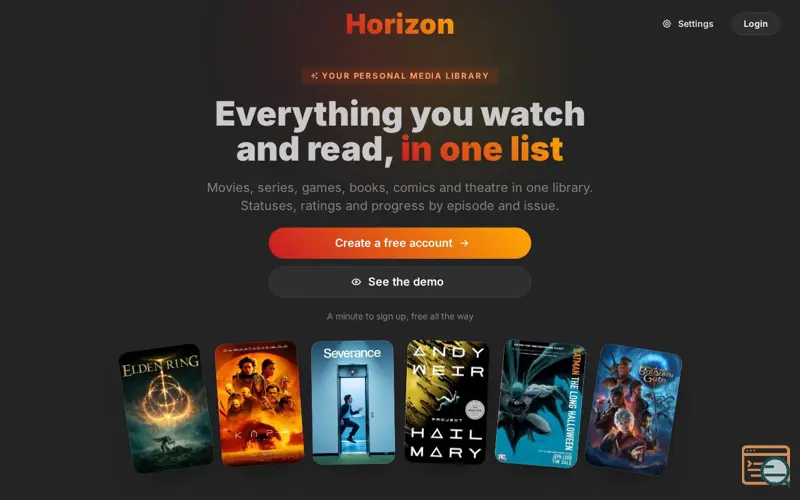 Screenshot of Horizon: личная коллекция фильмов, сериалов, игр, книг и комиксов