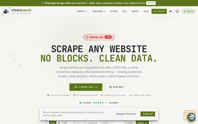 Screenshot of ScrapeBadger - Web Scraping API