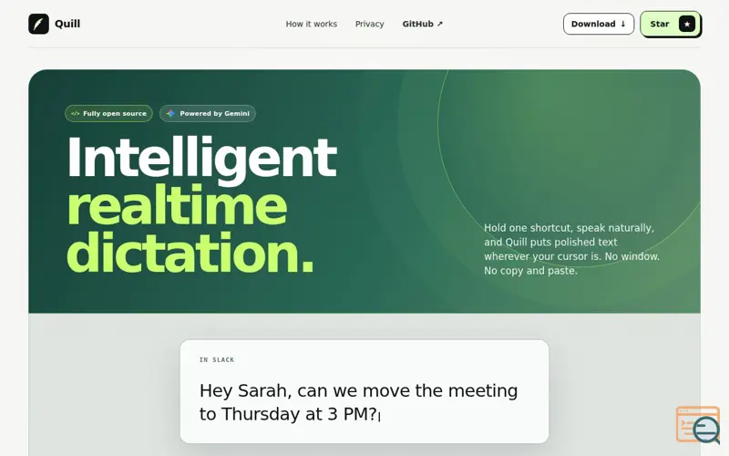 Screenshot of Quill: Intelligent Voice Typing for macOS