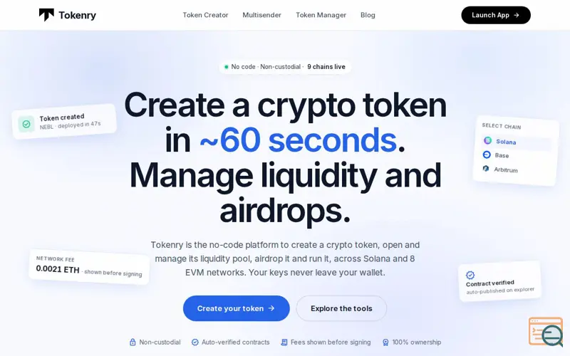Screenshot of Tokenry, a launch using Nick Launches