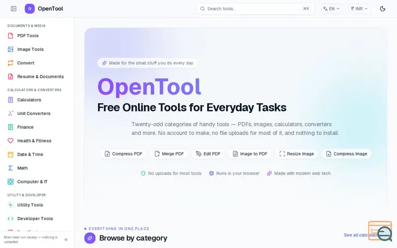Screenshot of Free Online Tools: PDF, Image & Unit Converter | OpenTool