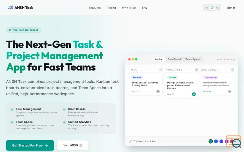 Screenshot of ANSH Tasks