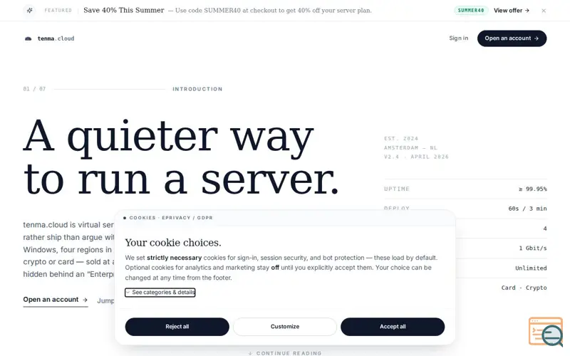 Screenshot of Tenma Cloud - VPS 