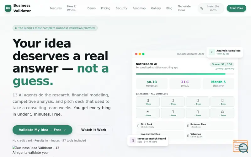 Screenshot of Business Idea Validator