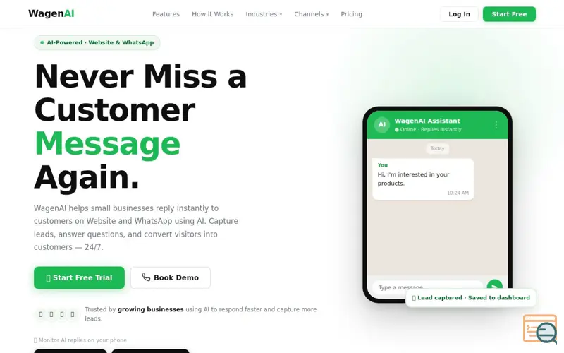 Screenshot of WagenAI  Your AI sales agent on WhatsApp