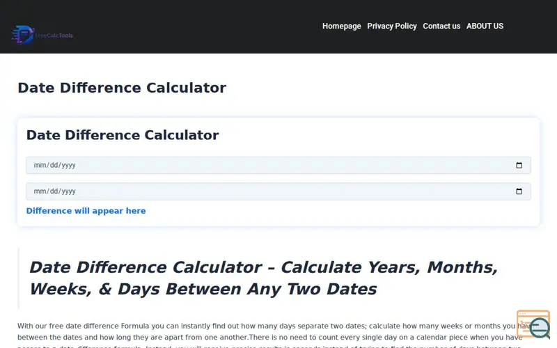 Screenshot of Date Difference Calculator, a launch using Yoast