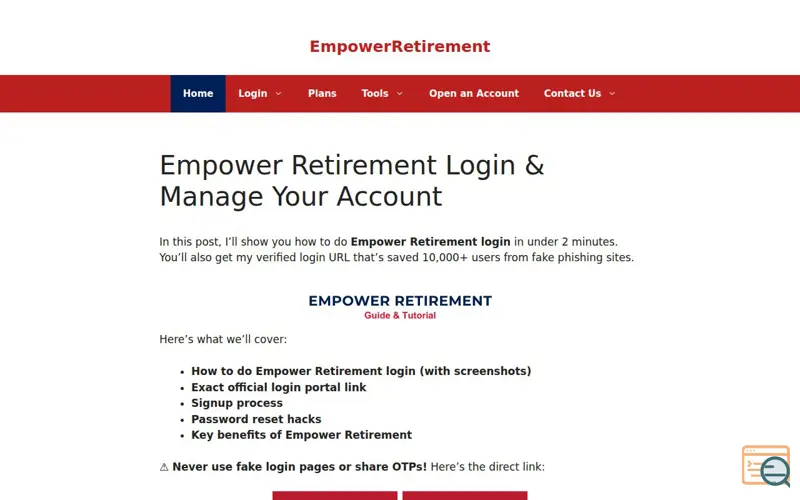 Screenshot of Empower Retirement