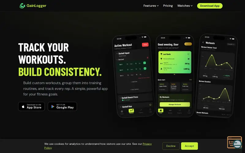 Screenshot of GainLogger — Free Workout Tracker