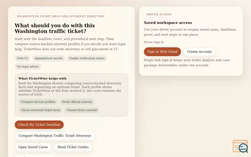 Screenshot of Washington Traffic Attorney Directory | TicketWise
