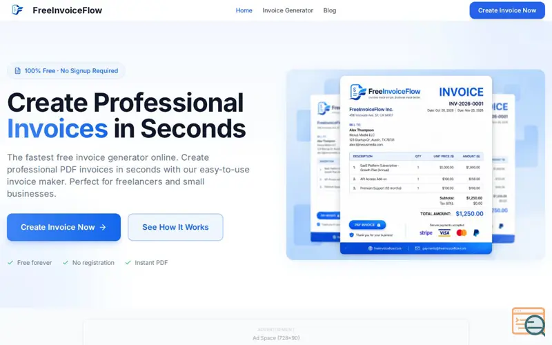 Screenshot of FreeInvoiceFlow