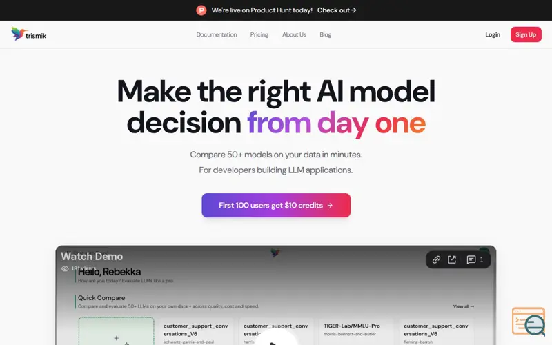 Screenshot of QuickCompare by Trismik