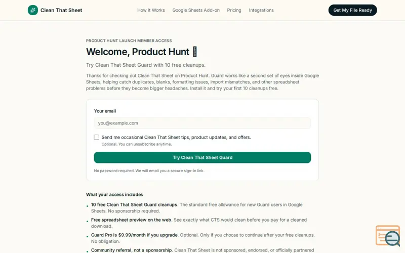 Screenshot of Clean That Sheet Guard