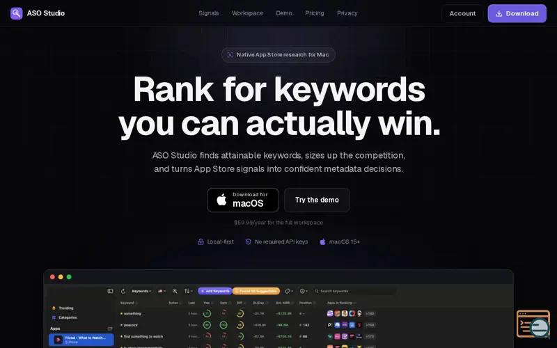 Screenshot of ASO Studio: App Store Optimization for Mac