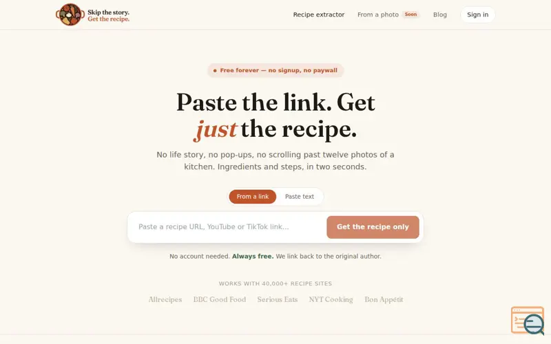 Screenshot of Cut Recipe — No story, just the recipe
