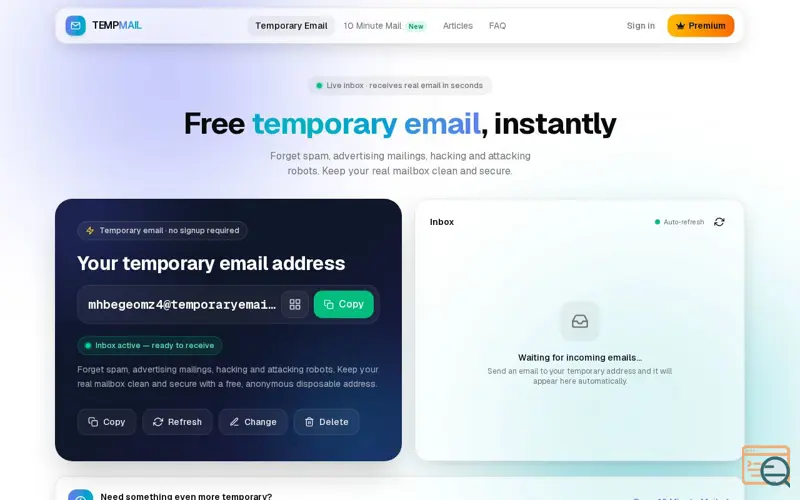 Screenshot of Temporary Email