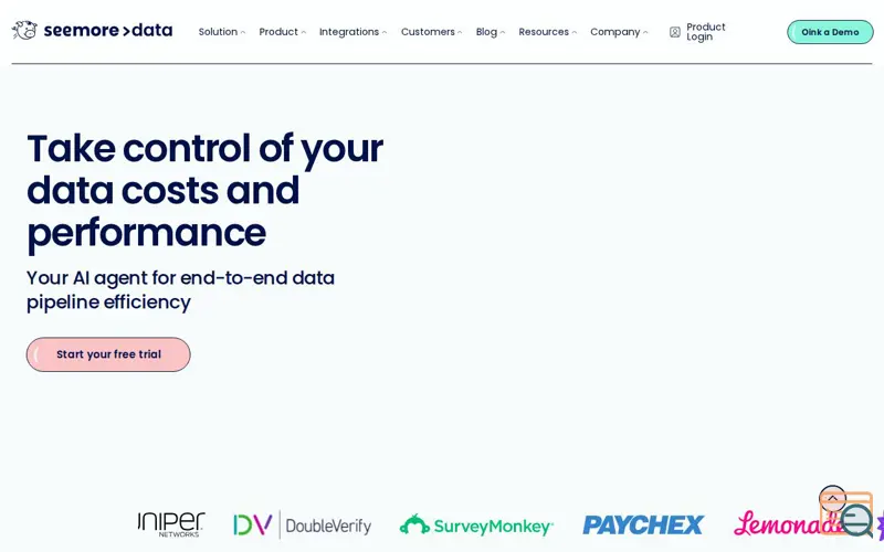 Screenshot of Seemore Data, a launch using AddToAny