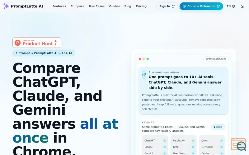 Screenshot of PromptLatte - Compare 10+ AI Answers