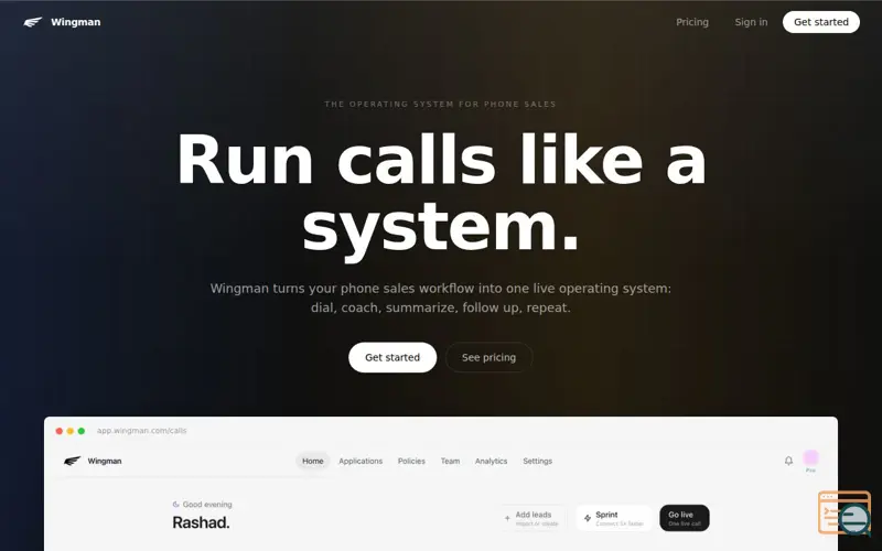 Screenshot of Wingman — The operating system for sales, a launch using Twilio