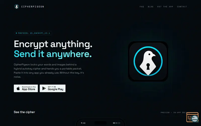 Screenshot of CipherPigeon — Offline Encrypted Messaging for iOS & Android