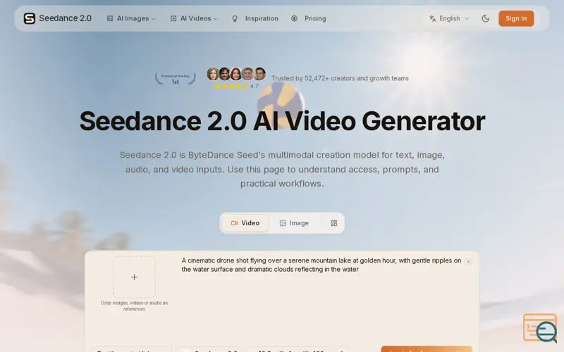 Screenshot of Seedance 2.0 AI Video Generator