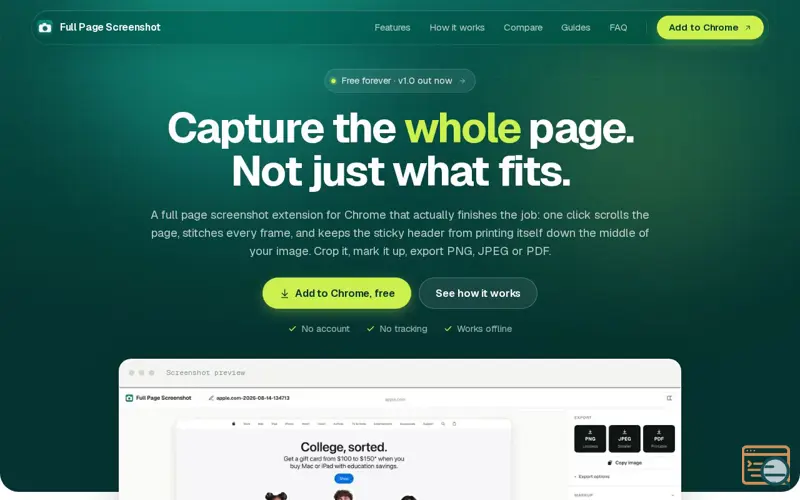 Screenshot of Full Page Screenshot for Chrome: capture the entire web page