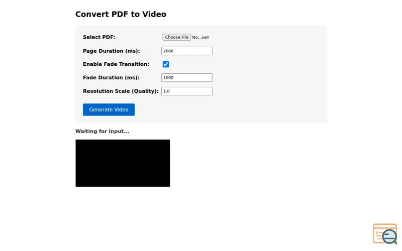 Screenshot of Tool to Convert PDF to a Video