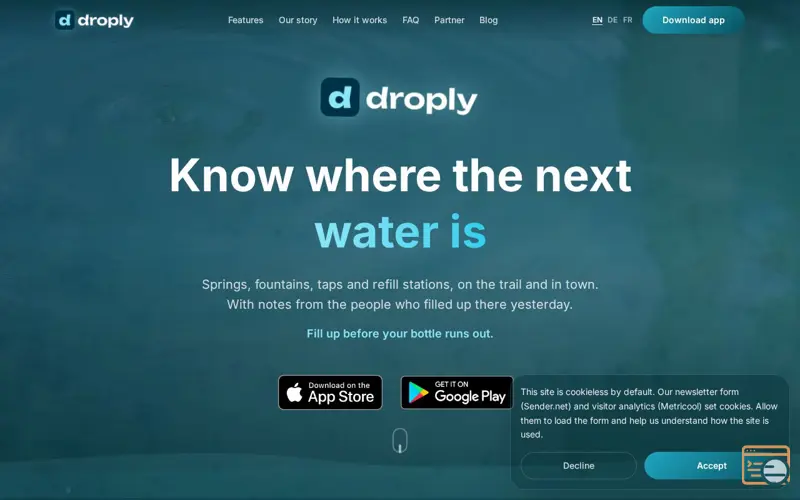 Screenshot of droply, a launch using AvantLink