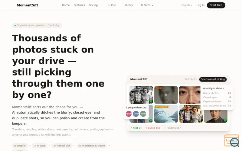 Screenshot of MomentSift