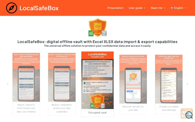Screenshot of LocalSafeBox: Offline vault with Excel, a launch using jQuery