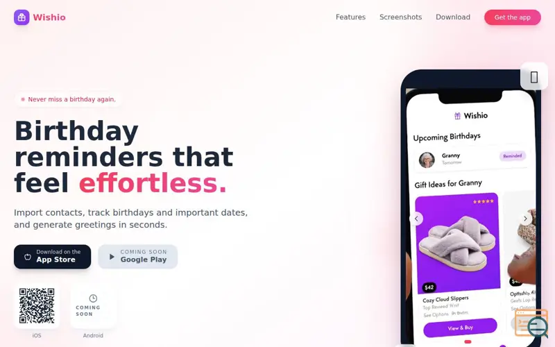 Screenshot of Wishio Birthday reminders
