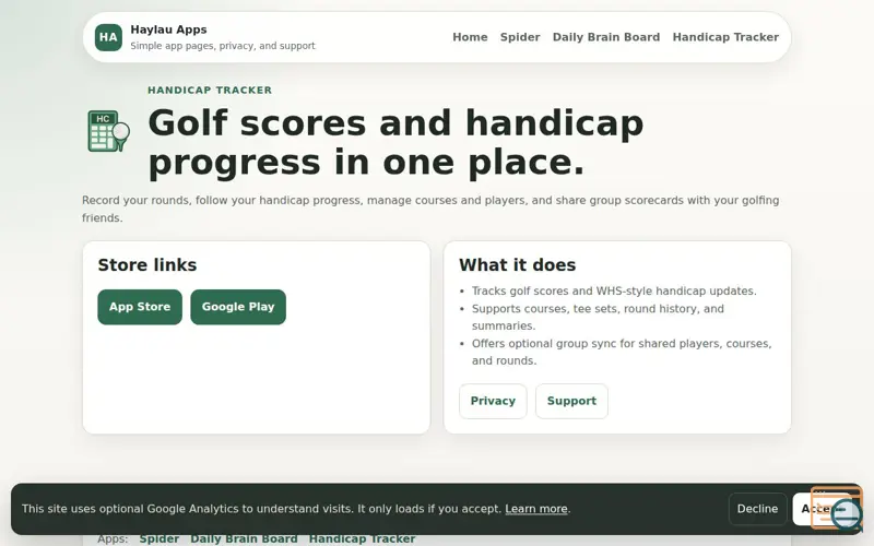 Screenshot of Haylau Handicap Tracker