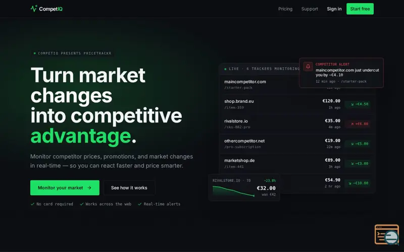 Screenshot of PriceTrackr