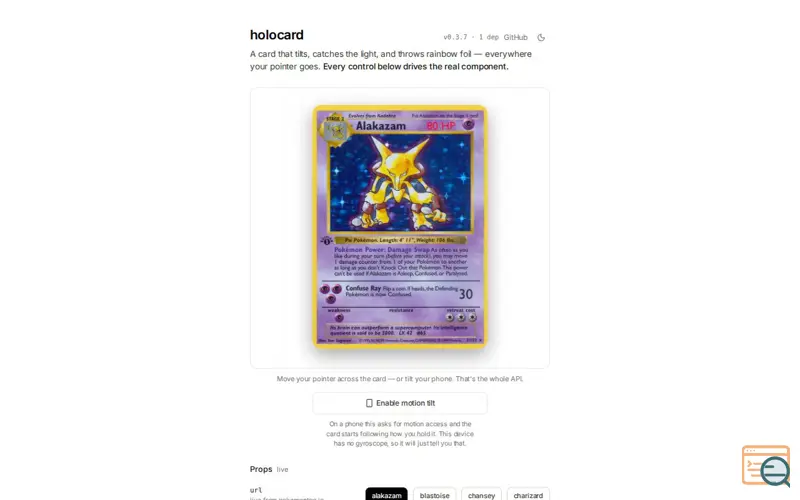 Screenshot of Holo Card