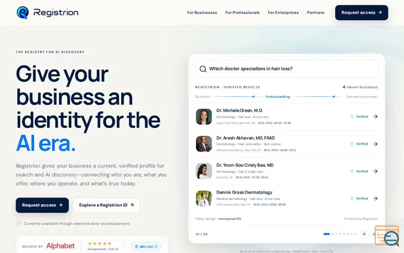 Screenshot of Business Identity & AI Discovery Platform | Registrion