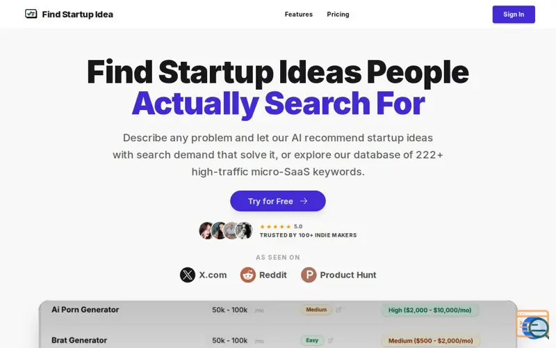 Screenshot of findstartupidea