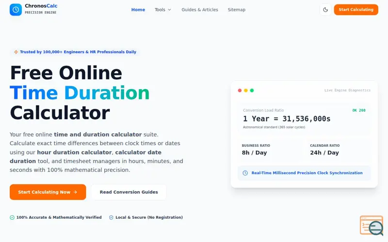 Screenshot of Time Duration Calculator - Calculate Hours, Minutes, Seconds & Date Differences