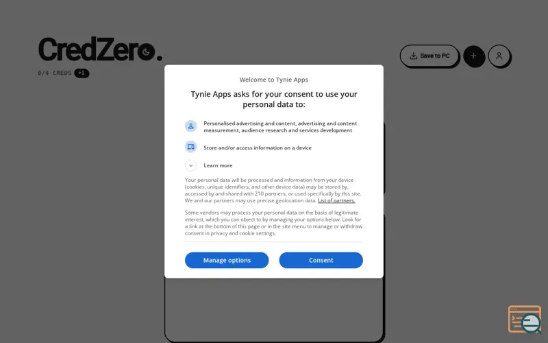 Screenshot of CredZero