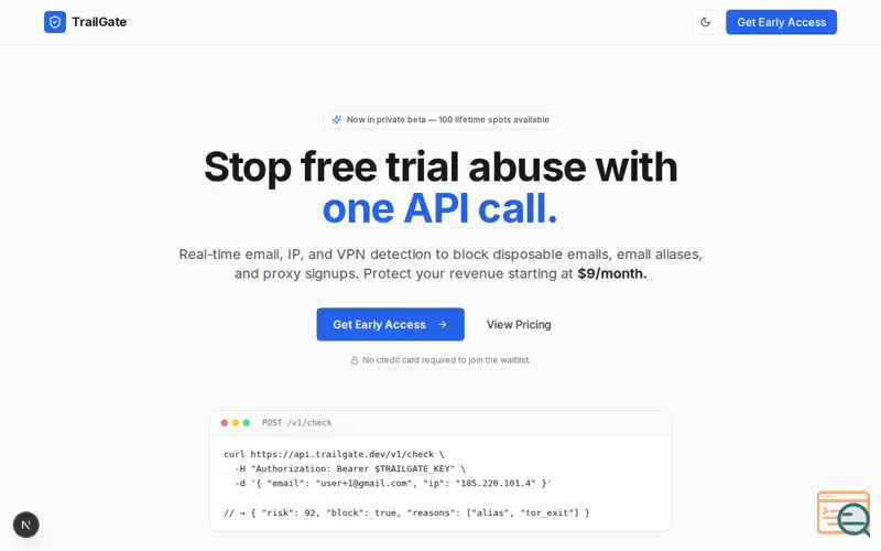 Screenshot of TrailGate – Stop Free Trial Abuse.