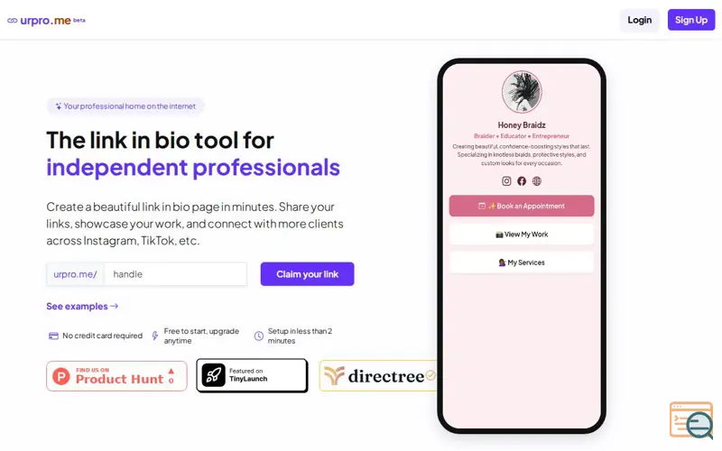 Screenshot of urpro.me, a launch using htmx