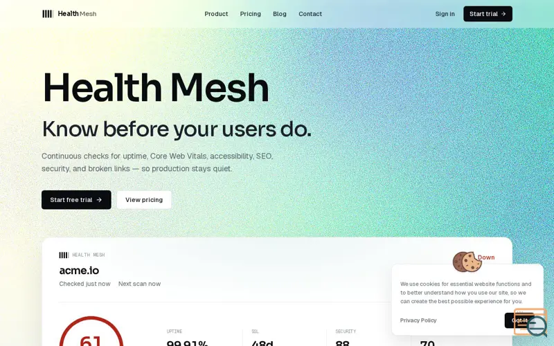 Screenshot of Health Mesh — Website Health Monitoring Software