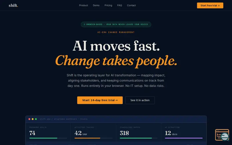 Screenshot of Shift — AI Change Accelerator