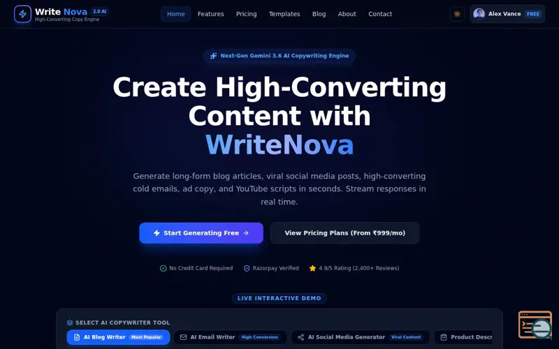 Screenshot of writer nova