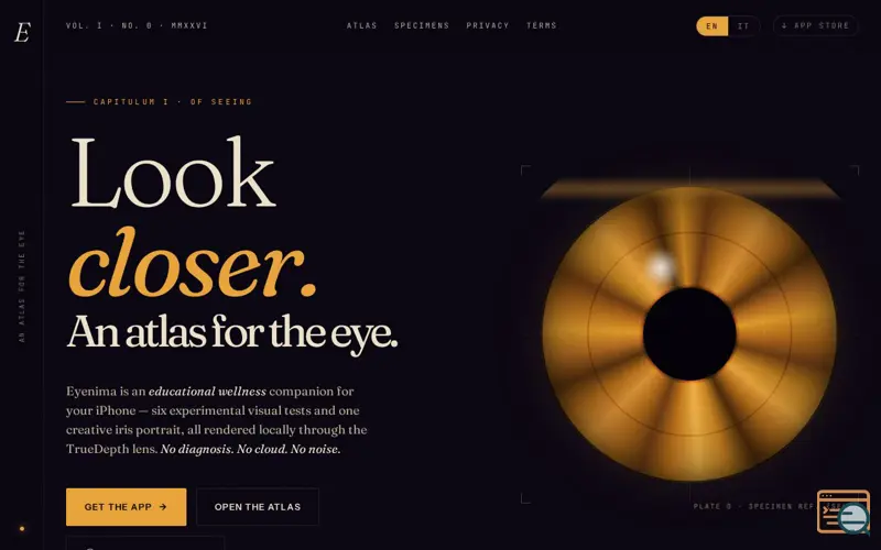 Screenshot of Eyenima · An atlas for the eye