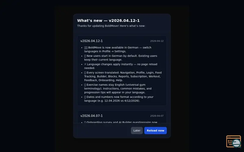 Screenshot of BoldMove Fitness App