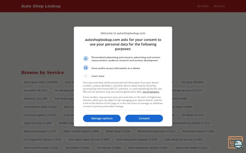 Screenshot of Auto Shop Lookup
