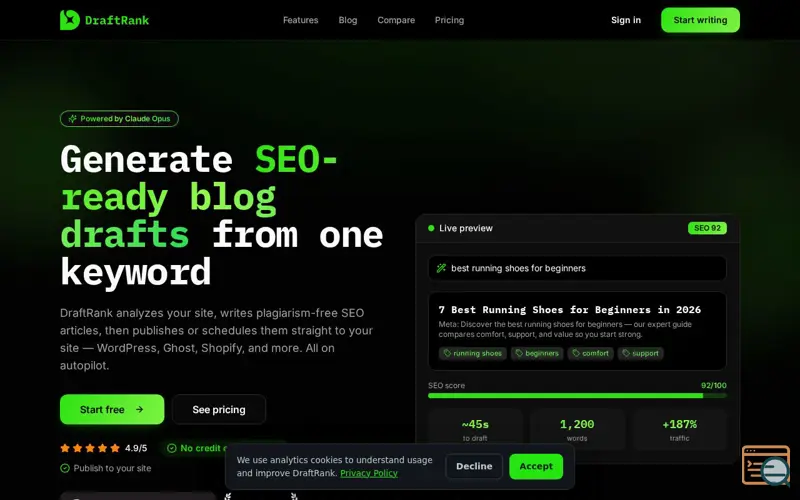 Screenshot of DraftRank, a launch using Fazier