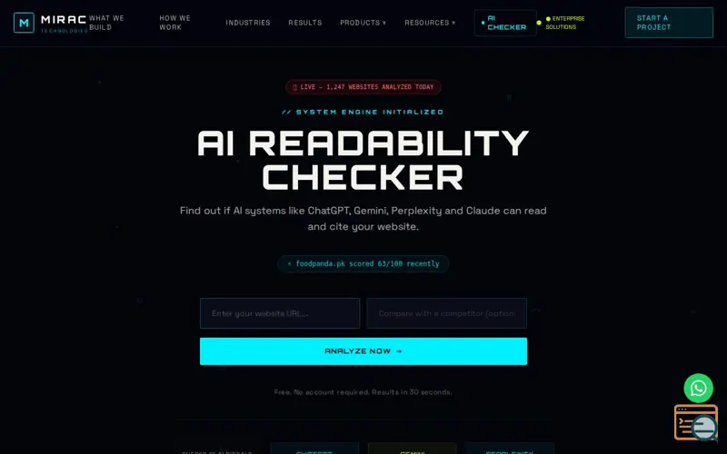 Screenshot of AI Readability Checker by MIRAC