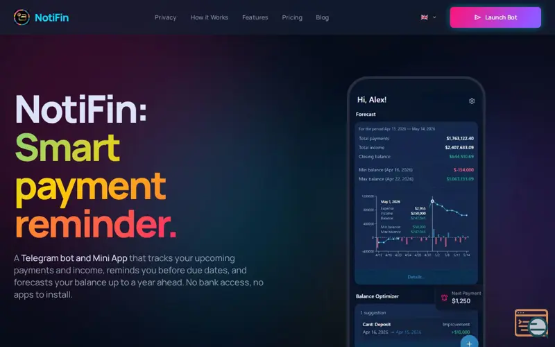 Screenshot of NotiFin