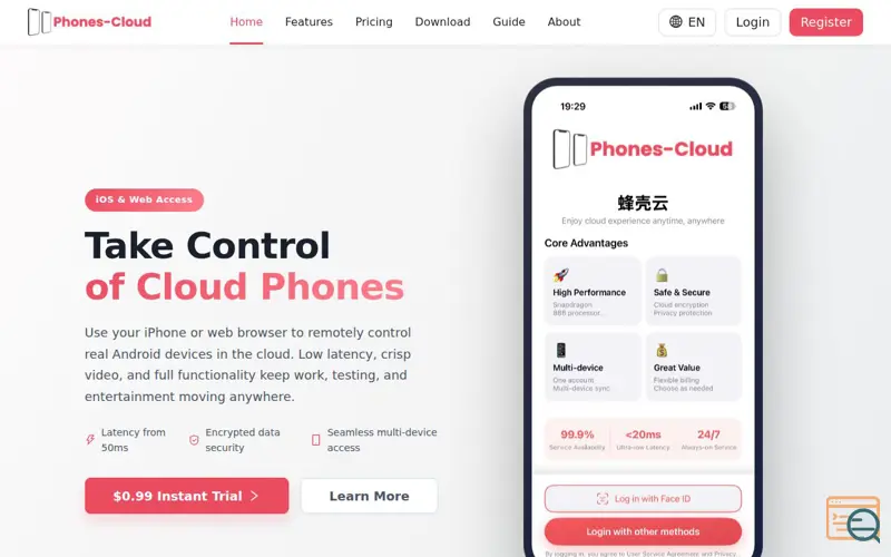 Screenshot of Phones Cloud
