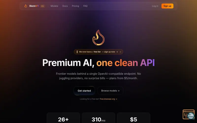 Screenshot of BlazeAPI - Cheap API, a launch using Bitmedia
